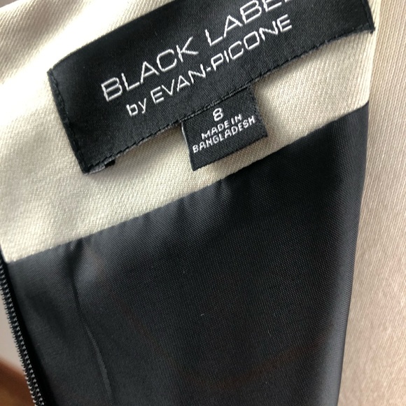 Black label Evan-Picone, Size 8, sleeveless black sheath dress with tan trim. - Picture 3 of 3